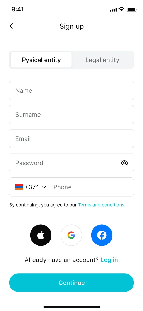 Storyboard step 2: Sign up
