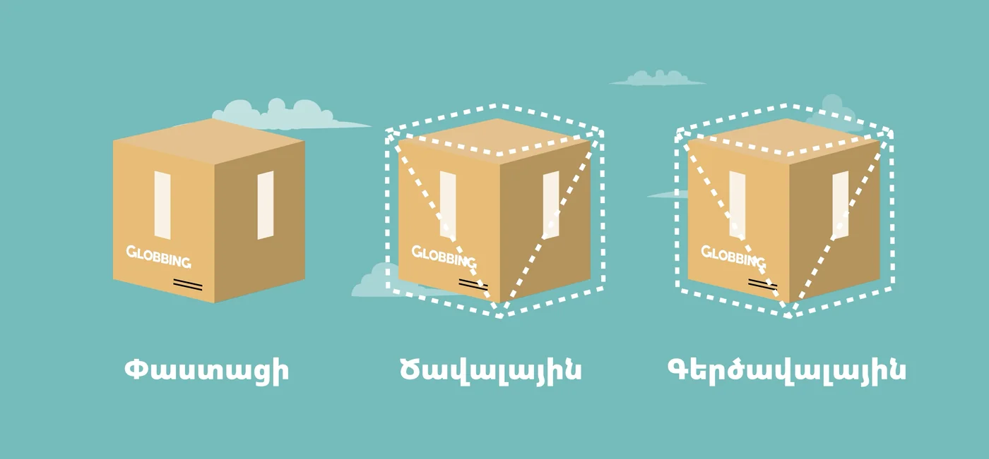 Three parcels on teal: actual, volumetric and oversized weight