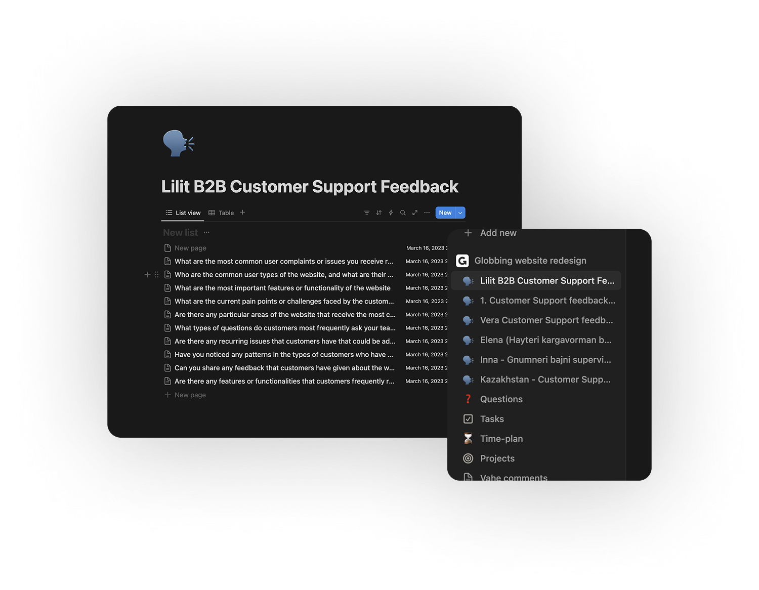 Observational interview notes with customer support