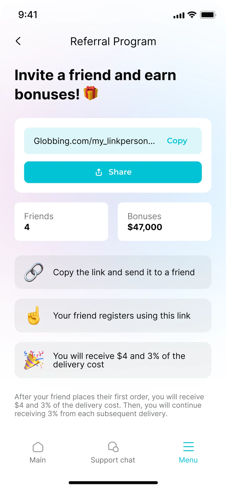Globbing app screen 22