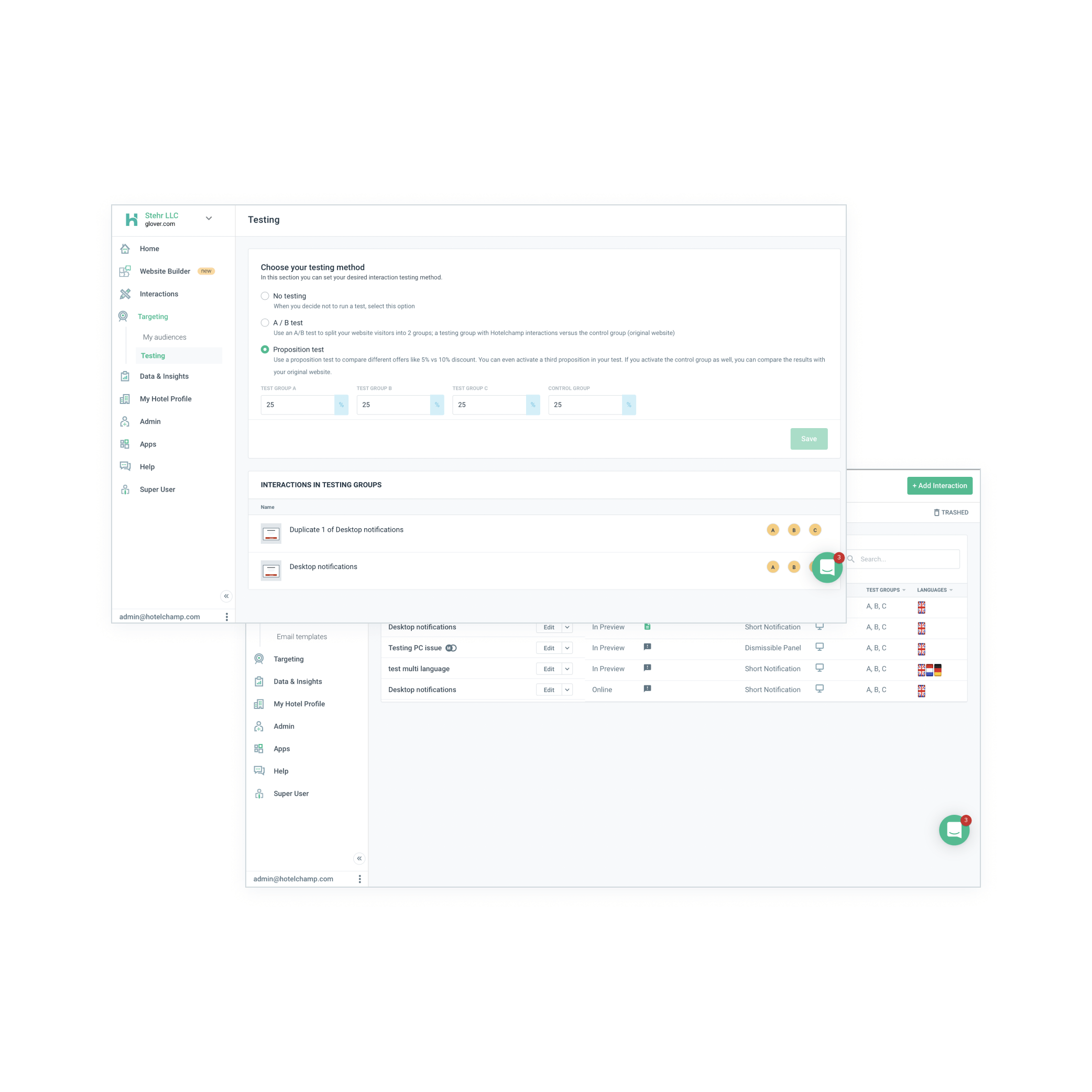 Diagram mapping Hotelchamp's pain points to redesign goals