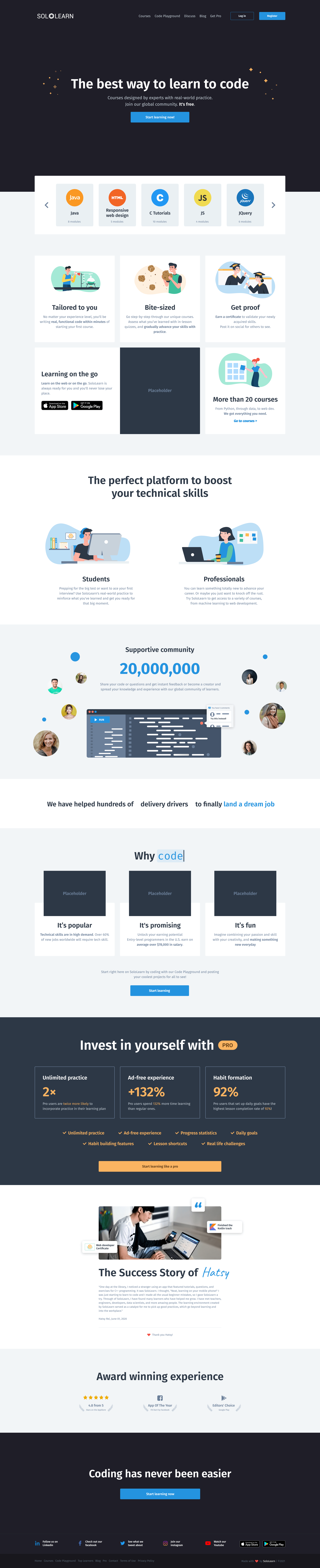 Final Sololearn homepage design