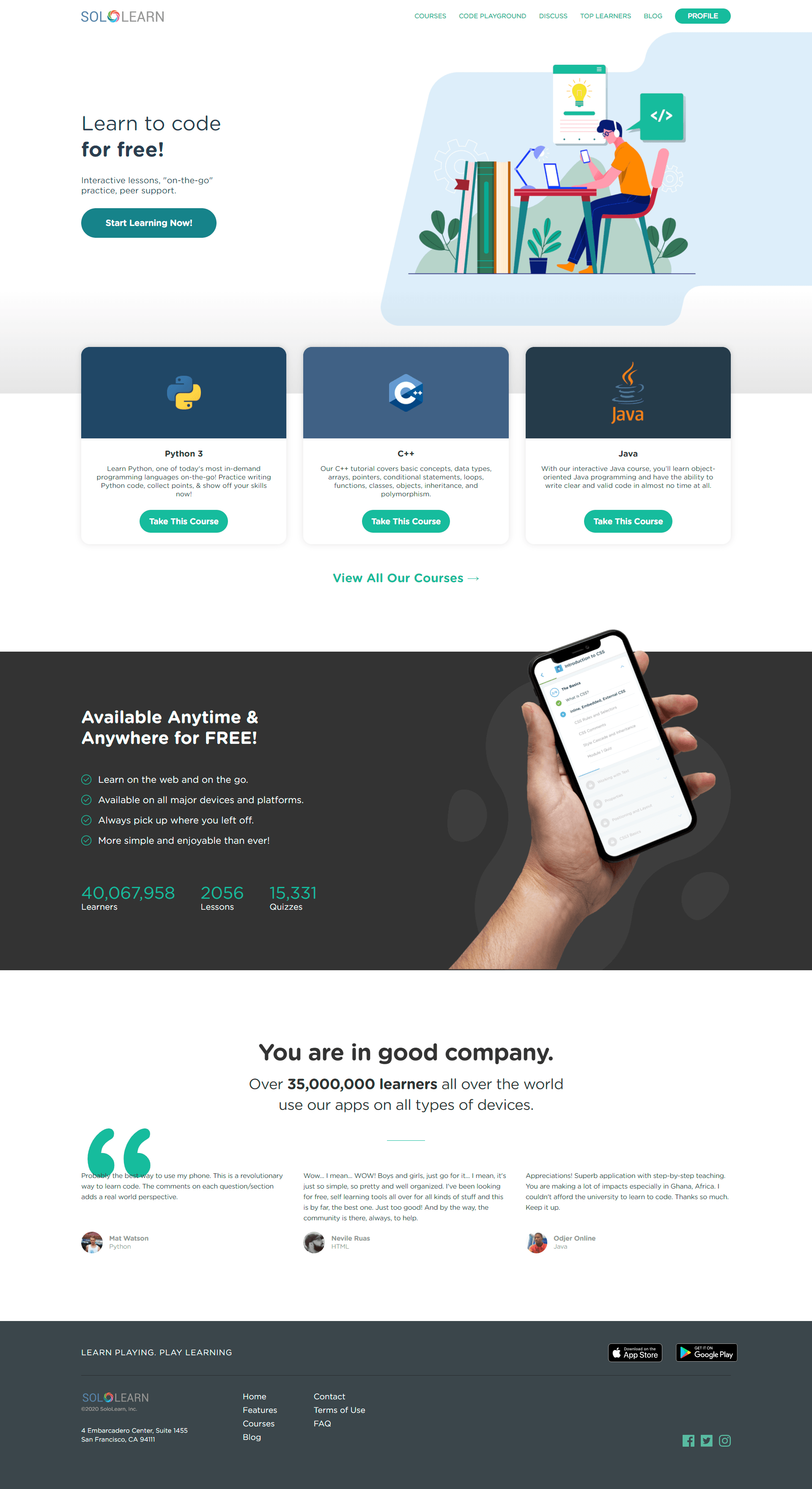 The existing Sololearn homepage before the redesign