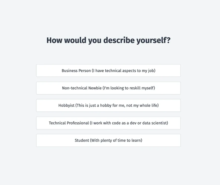 User type breakdown from onboarding survey data