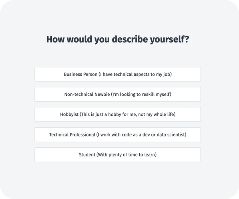 User type breakdown from onboarding survey data