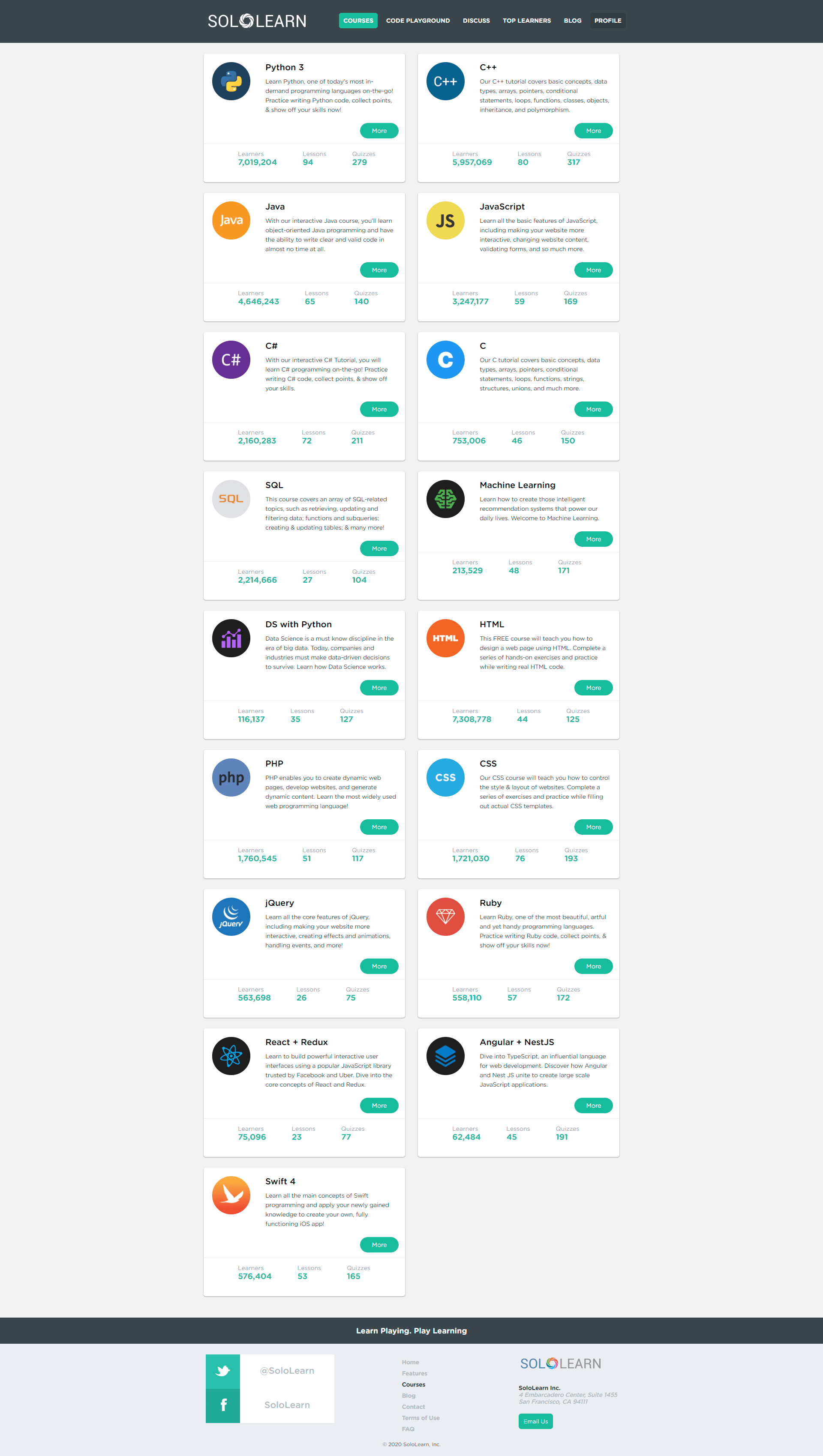 The previous Sololearn web platform, screen 1