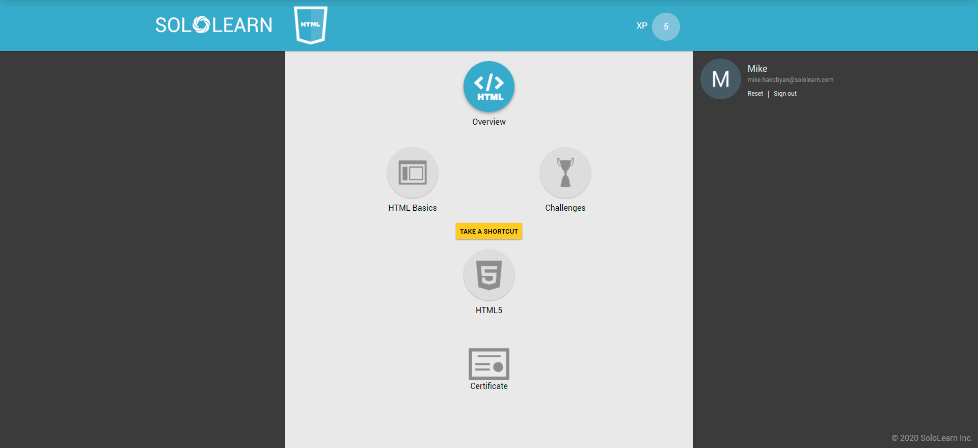 The previous Sololearn web platform, screen 2