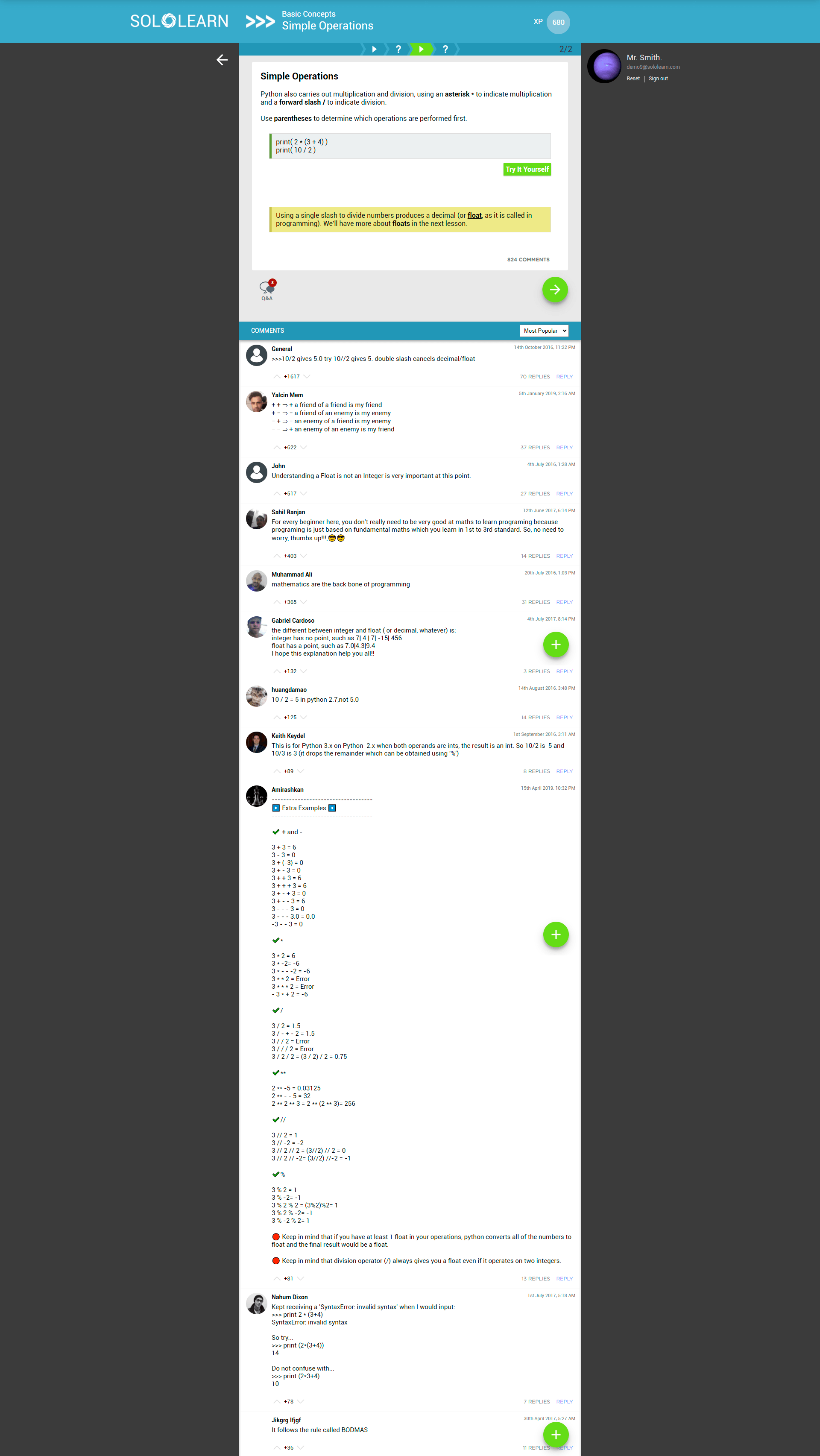 The previous Sololearn web platform, screen 3