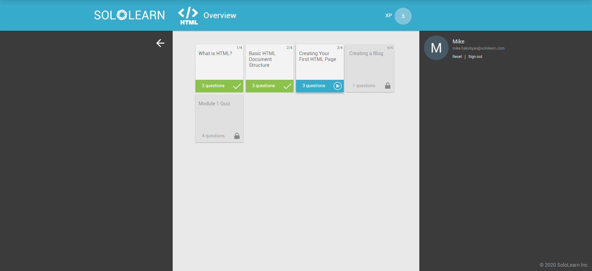 The previous Sololearn web platform, screen 4