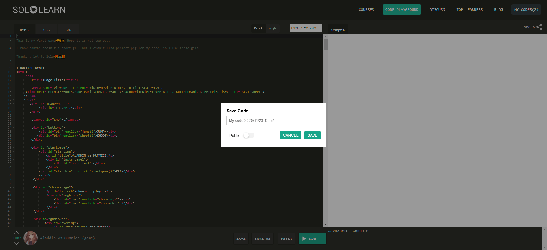 The previous Sololearn web platform, screen 5