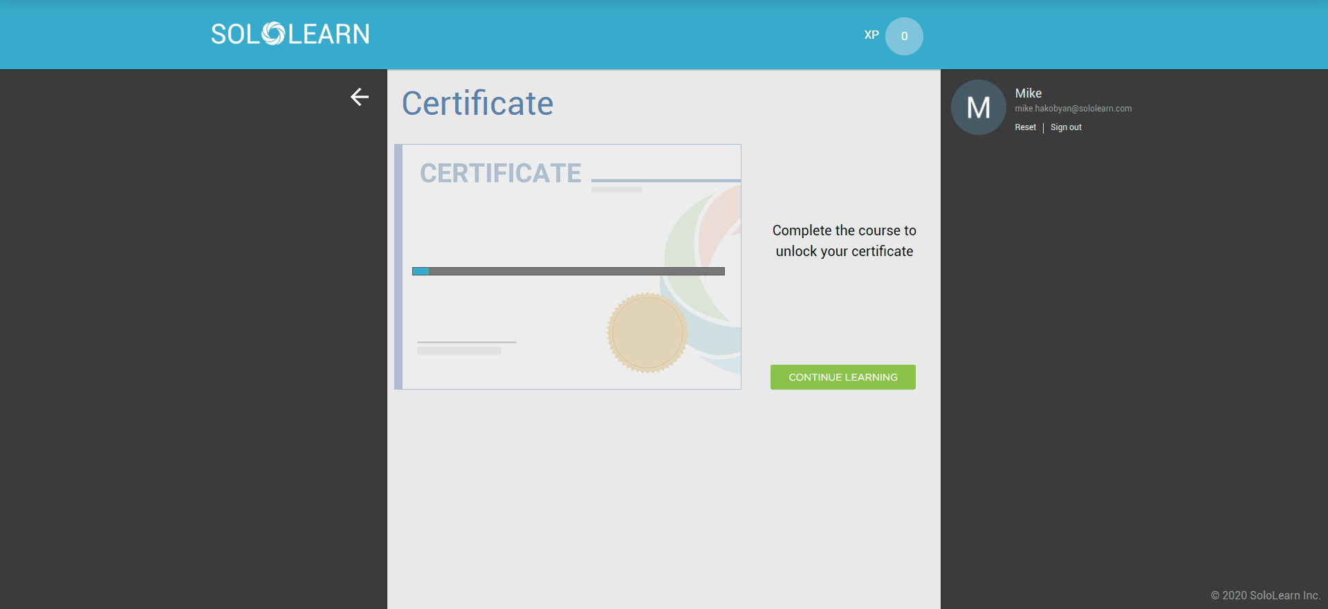 The previous Sololearn web platform, screen 7